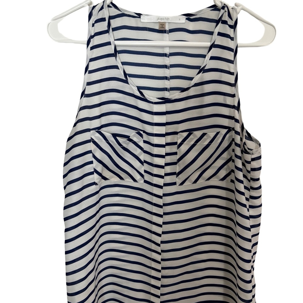 FUN2FUN Blue White Striped Sleeveless Blouse - New w/Tags - Size M
